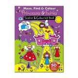 Carte Labirint si Colorat Printese Z&acirc;ne | 36 Pagini | Peste 70 Puzzle-uri | Peste 50 Autocolante | Carte Copii Engleza