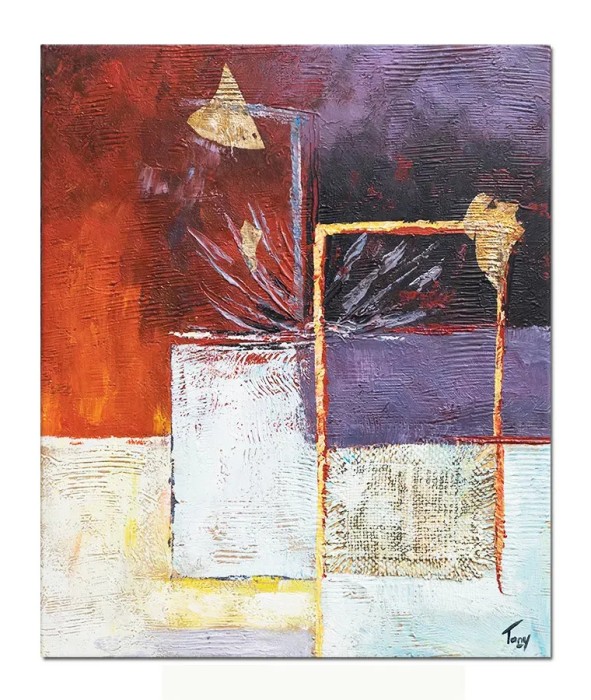 Tablou abstract pictat manual, Compozitie abstracta 2, 60x50cm ulei pe panza in relief efect 3D, gata de agatat pe perete