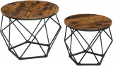 Set 2 masute de cafea Vasagle Geometric Round, &Oslash;50 x 40 cm, PAL/otel, maro rustic