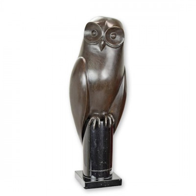 Bufnita-statueta din bronz pe un soclu din marmura TBE-25 foto