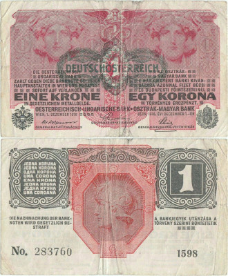 1919 , 1 krone ( P-49 ) - Austria foto