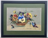 Toader Schipor Tablou Natura statică Vas cu Flori Panseluțe pictură ulei &icirc;nrămată 26x32cm