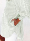 Cămașă cu nasturi pentru femei, cu dungi, cu buzunar, oversize, ușoară &ndash; Verde M