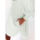 Cămașă cu nasturi pentru femei, cu dungi, cu buzunar, oversize, ușoară &ndash; Verde M