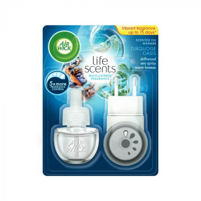 Set Aparat Electric + Odorizant Lichid AIR WICK Turquoise Oasis, 19 ml, Parfum Floral, Odorizant de Camera, Odorizant pentru Camera AIR WICK, Odorizan