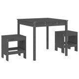 Set bistro de gradina, 3 piese, gri, lemn masiv de pin