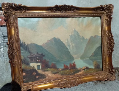 Ulei pe p&amp;acirc;nză o lucrare foarte veche semnata foto