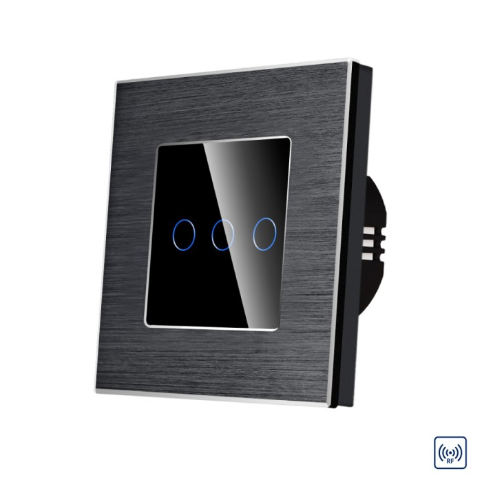 Intrerupator Triplu cu Touch din Sticla si Rama de Aluminiu LUXION, RF433 SmartElectro IntelligentHouse