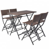 Set mobilier exterior pliabil, 5 piese, maro, oțel, poliratan