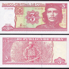 CUBA █ bancnota █ 3 Pesos █ 2004 █ P-127a █ UNC █
