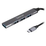 HUB extern SPACER, porturi USB:USB 3.0 X 1, USB 2.0 x 3, conectare prin TYPE-C, cablu 1m, aluminiu, (timbru verde 0.8 lei), &quot;SPHB-TYPEC-4U-01&quot;