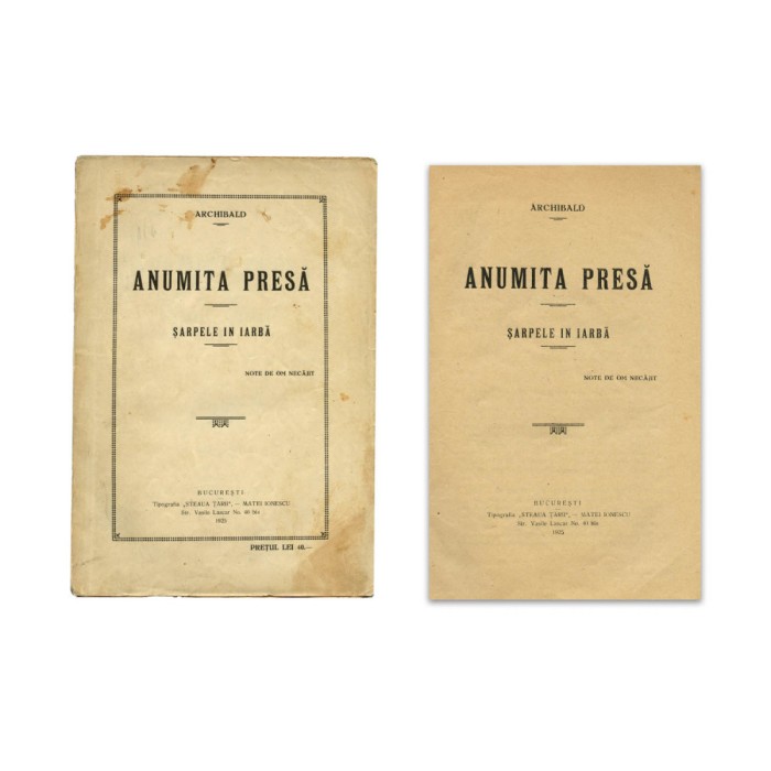 Archibald, Anumita presă. Șarpele &icirc;n iarbă, 1925