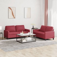 vidaXL Set de canapele cu perne, 2 piese, roșu vin, piele ecologică