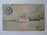 Rara! Carte postala Servicul Maritim Roman pictura N.Vermont 1913,circulata 1931, Printata