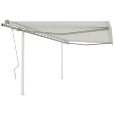 vidaXL Copertină retractabilă manual, cu st&acirc;lpi, crem, 4x3 m 3069937