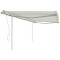 vidaXL Copertină retractabilă manual, cu st&acirc;lpi, crem, 4x3 m