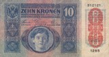 Austria 10 Kronen 1915, VF, Bancnota Veche Austro-Ungară