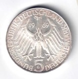 GERMANIA 5 MARCI MARK 1969 G ARGINT THEODOR FONTANE AUNC UNC, Europa