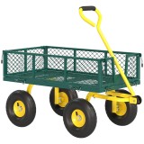 Outsunny Cărucior de Grădină Robust, Remorcă din Oțel cu Pereți Laterali Detașabili, Convertibil &icirc;n Platformă, Roți de 25cm, M&acirc;ner Rotativ la 180&deg;, Ca