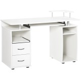 HOMCOM Birou PC din PAL și Oțel Alb cu Tastatură și Raft Monitor, Spațiu Generos de Lucru, 2 Sertare, Design Modern, 120x55x85 cm | Aosom Romania