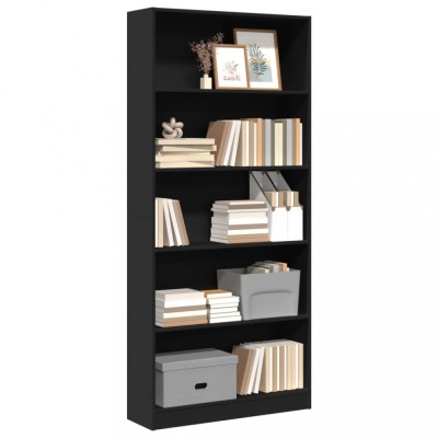 Bibliotecă, negru, 80x24x176 cm, lemn prelucrat foto