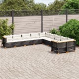 Gossi set canapele de gradina cu perne, 10 piese, negru, poliratan