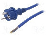 Cablu alimentare AC, 4m, 3 fire, culoare albastru, cabluri, CEE 7/7 (E/F) mufa, SCHUKO mufa, PLASTROL - W-98453