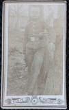 Fotografie tip CDV, baiat imbracat in tinuta militara, perioada interbelica