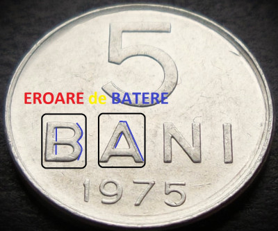 Moneda 5 BANI - RS ROMANIA, anul 1975 * cod 3462 D = EROARE foto