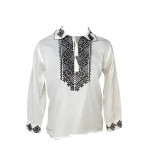 Cumpara ieftin Camasa Traditionala de Baieti Alba cu Motiv Geometric Negru - ITB35