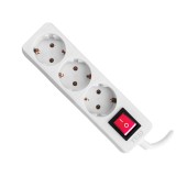Prelungitor 3 prize Schuko cu &icirc;ntrerupator, 1,5 m, 10A, alb