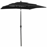 Cumpara ieftin Umbrela de gradina cu 3 niveluri, stalp aluminiu, negru, 2x2 m