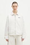 adidas Originals geaca Pinstripe H Jacket culoarea bej, de tranzitie, JJ3476