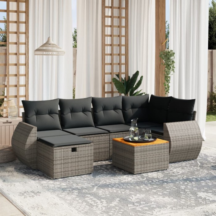 Gossi set canapele de gradina, 7 piese, cu perne, gri, poliratan