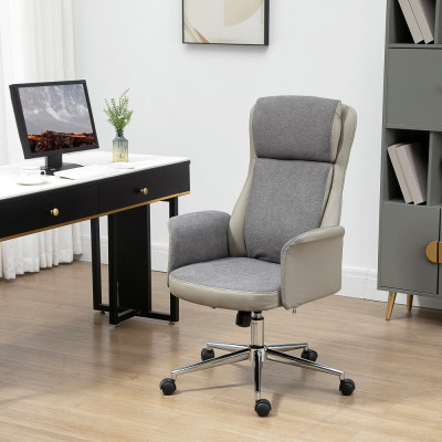Vinsetto Scaun de birou elegant din 2 tesaturi, scaun ergonomic reglabil pe inaltime cu roti pivotante, 65x72x108-118cm, gri foto