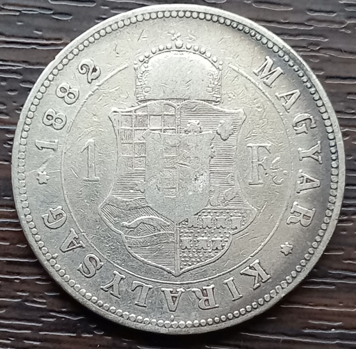 (A714) MONEDA DIN ARGINT UNGARIA - 1 FORINT 1882 KB, FRANZ JOSEPH, MAI RARA