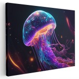 Tablou meduza efect neon mov galben albastru 1658 Tablou canvas pe panza CU RAMA 60x80 cm