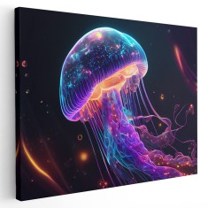 Tablou meduza efect neon mov galben albastru 1658 Tablou canvas pe panza CU RAMA 20x30 cm