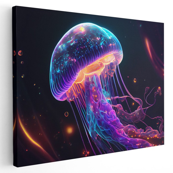 Tablou meduza efect neon mov galben albastru 1658 Tablou canvas pe panza CU RAMA 60x80 cm