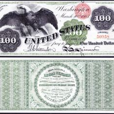 Bancnota Statele Unite ale Americii 100 Dolari 1863 - P141 UNC ( replica )