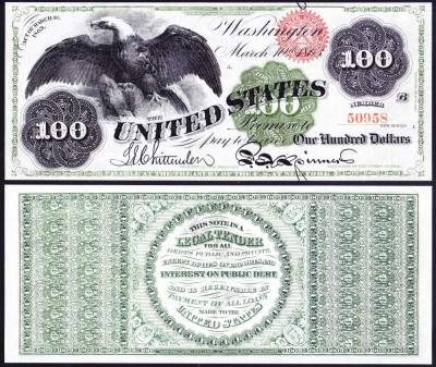 Bancnota Statele Unite ale Americii 100 Dolari 1863 - P141 UNC ( replica ) foto