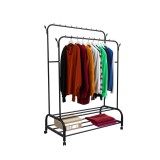 Suport Haine Leziter LRA-05 Negru Metalic 150x110x55cm cu Raft Pantofi