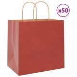 vidaXL Pungi de h&acirc;rtie 50 buc cu m&acirc;nere roșii 26x17x25 cm