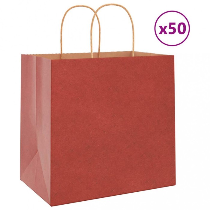 vidaXL Pungi de h&acirc;rtie 50 buc cu m&acirc;nere roșii 26x17x25 cm 4101745