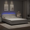 Cadru de pat cu lumini LED, alb, 160x200 cm, piele ecologică
