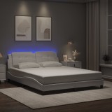 VidaXL Cadru de pat cu lumini LED, alb, 160x200 cm, piele ecologică