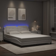 vidaXL Cadru de pat cu lumini LED, alb, 160x200 cm, piele ecologică
