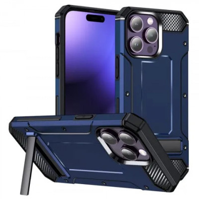 Husa iPhone 15 Pro Max Antisoc Albastru Hybrid Armor Kickstand foto