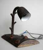 Lampa vintage artizanala anii 60, confectionata din lemn + rasina, nefunctionala