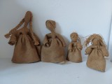 Lot 4 papusi din panza de sac, 2 femei si 2 fetite, 15cm si 27cm